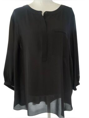 NYDJ Women’s Blouse Top 1X Black Sheer 3/4 Sleeves NWT
